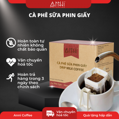 Cà phê sữa phin giấy thành phần Arabica Cầu Đất và Robusta Buôn Mê Thuột (10 gói/hộp) Anni Coffee, Drip Milk Coffee