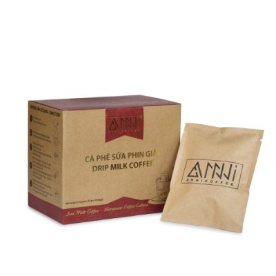 Cà phê sữa phin giấy thành phần Arabica Cầu Đất và Robusta Buôn Mê Thuột (10 gói/hộp) Anni Coffee, Drip Milk Coffee